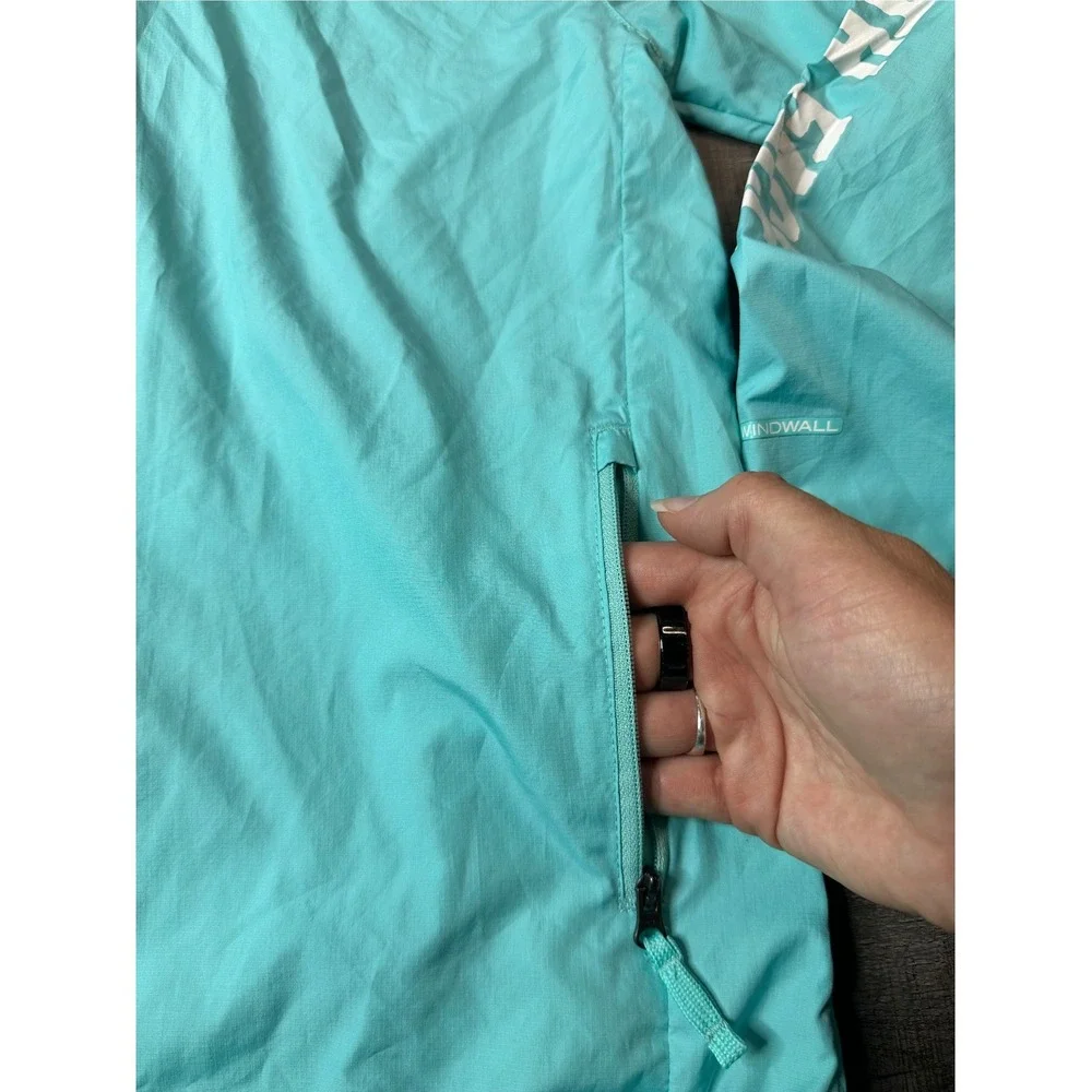 The North Face Boys Windwall Hooded Jacket Teal Blue Size Large L 14/16 Logo